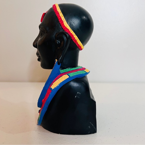 Maasai Tribal Hand Painted One Bookend African Woman Bust Sculpture 6.5" - Picture 5 of 12